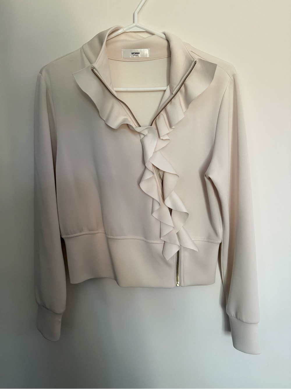 Zip-Front Long Sleeve Top in Light Beige Uchuu